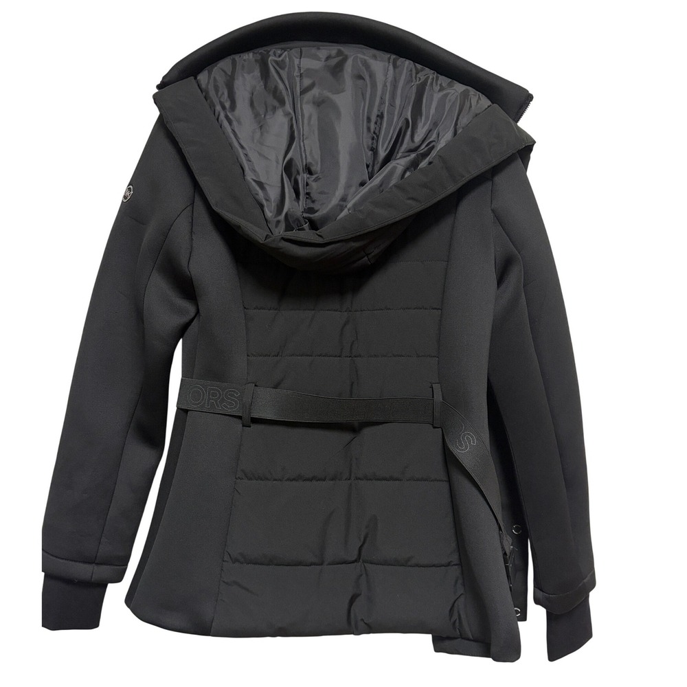 Michael Kors Black Puffer Belted Hooded Winter Jacket Women Size S - Picture 7 of 9